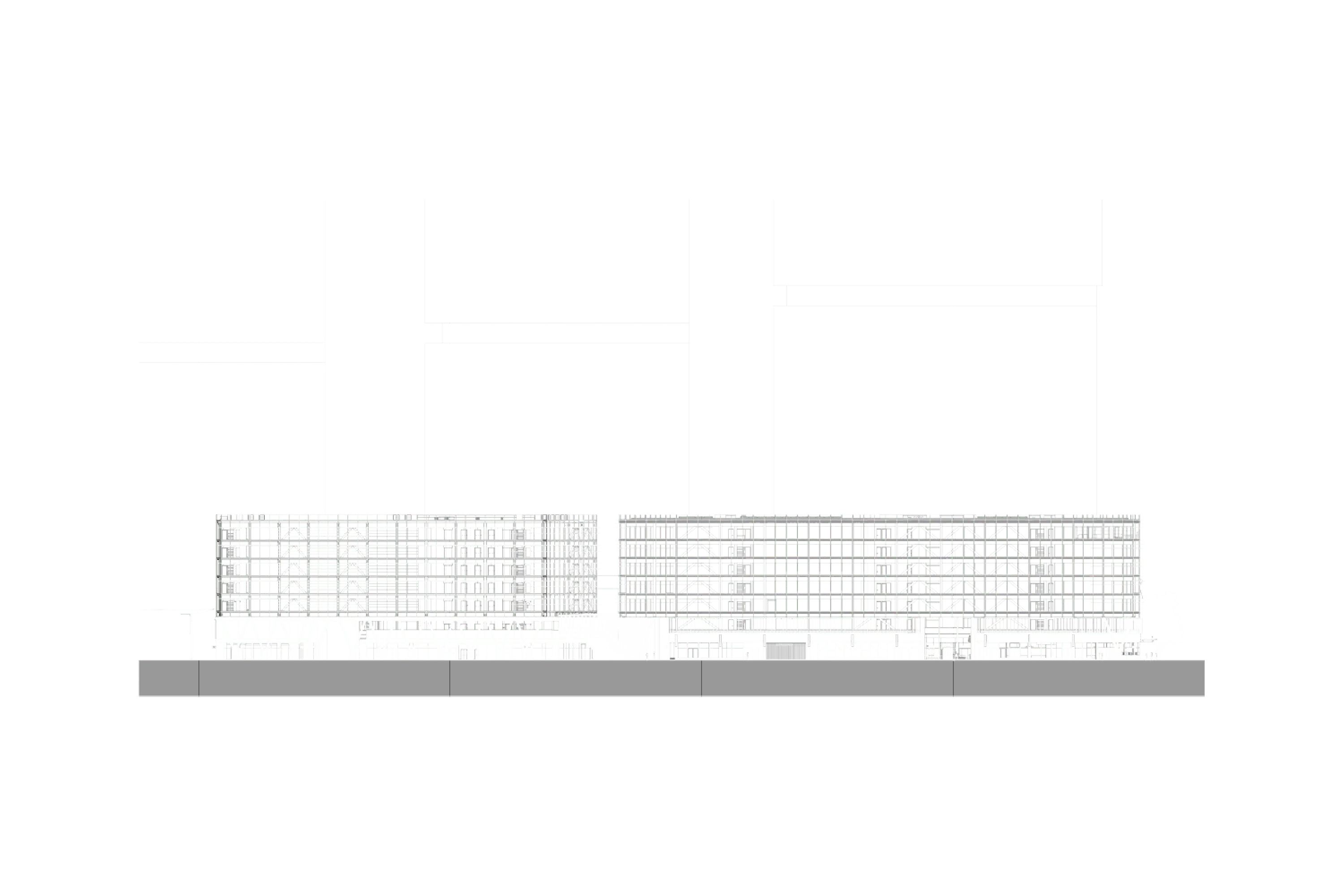 Elevation drawing of award-wining International House Sydney and Daramu House designed by Tzannes