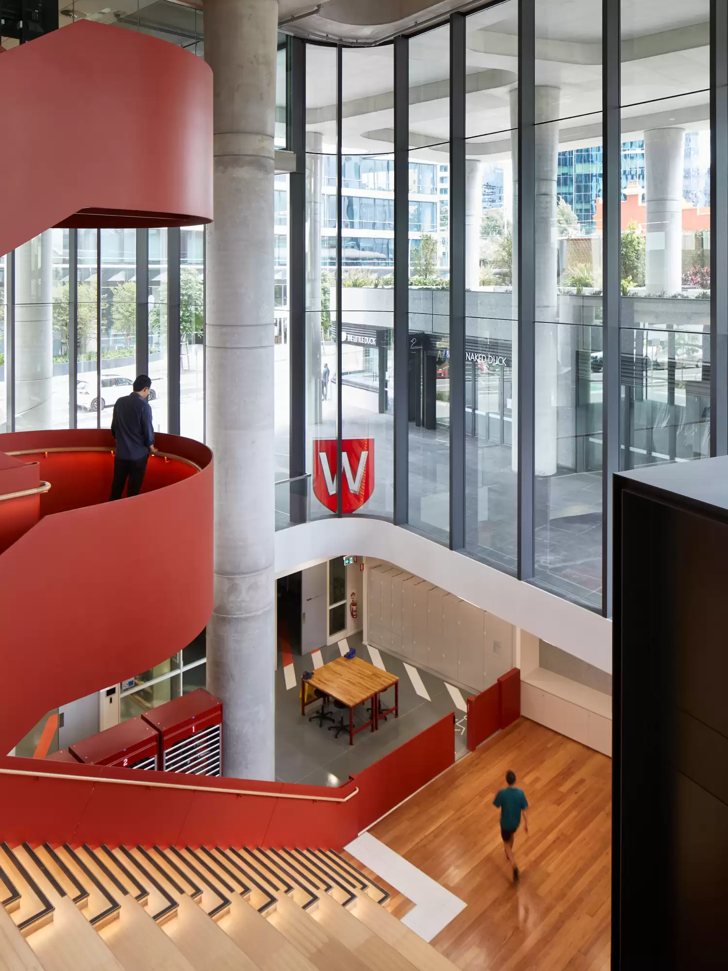 Photograph showing the red central staircase of 6 Hassall Street
