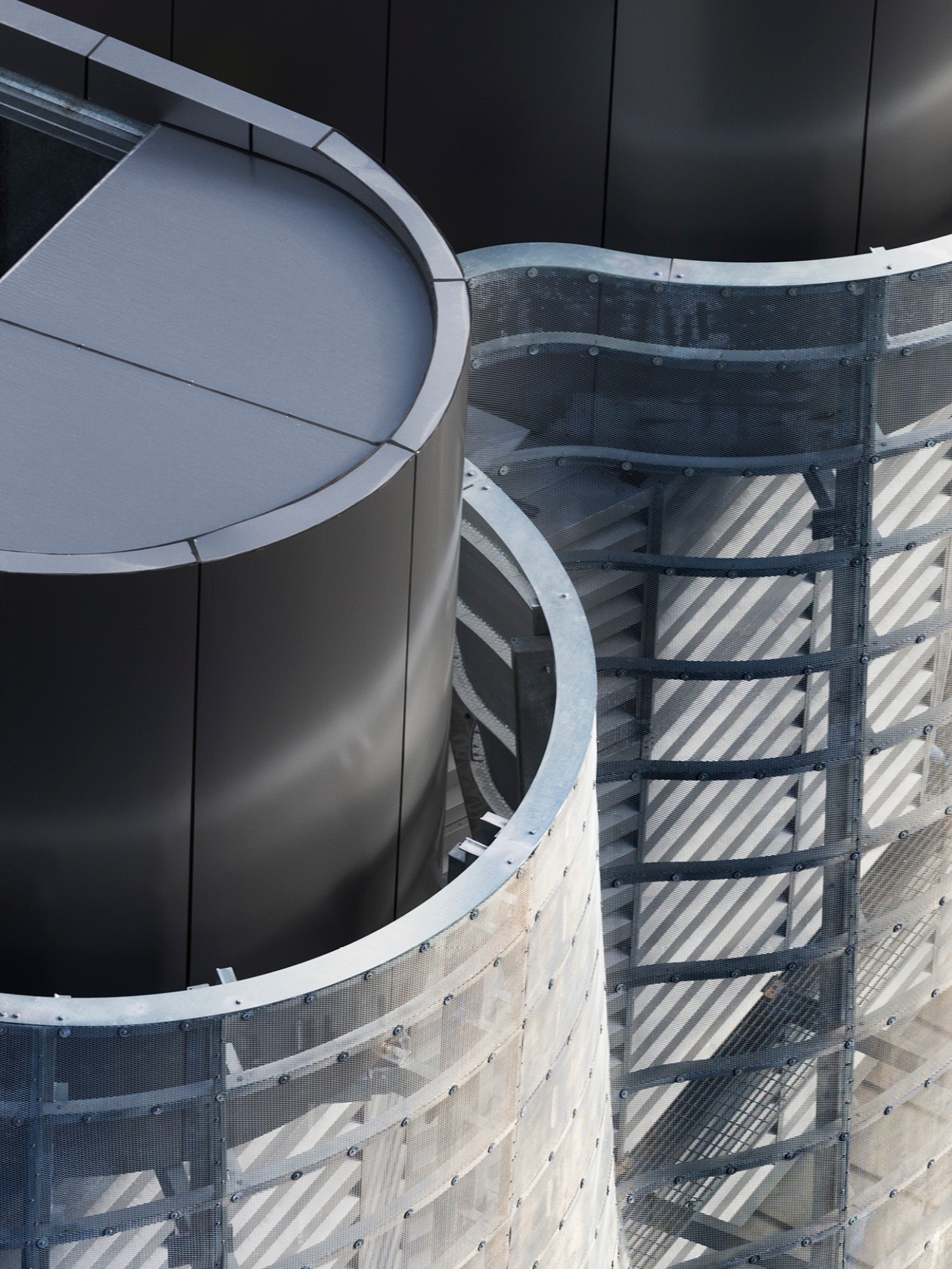 Close up photograph of the expressive roof enclosure of the trigeneration plant designed by Tzannes for the Brewery Yard