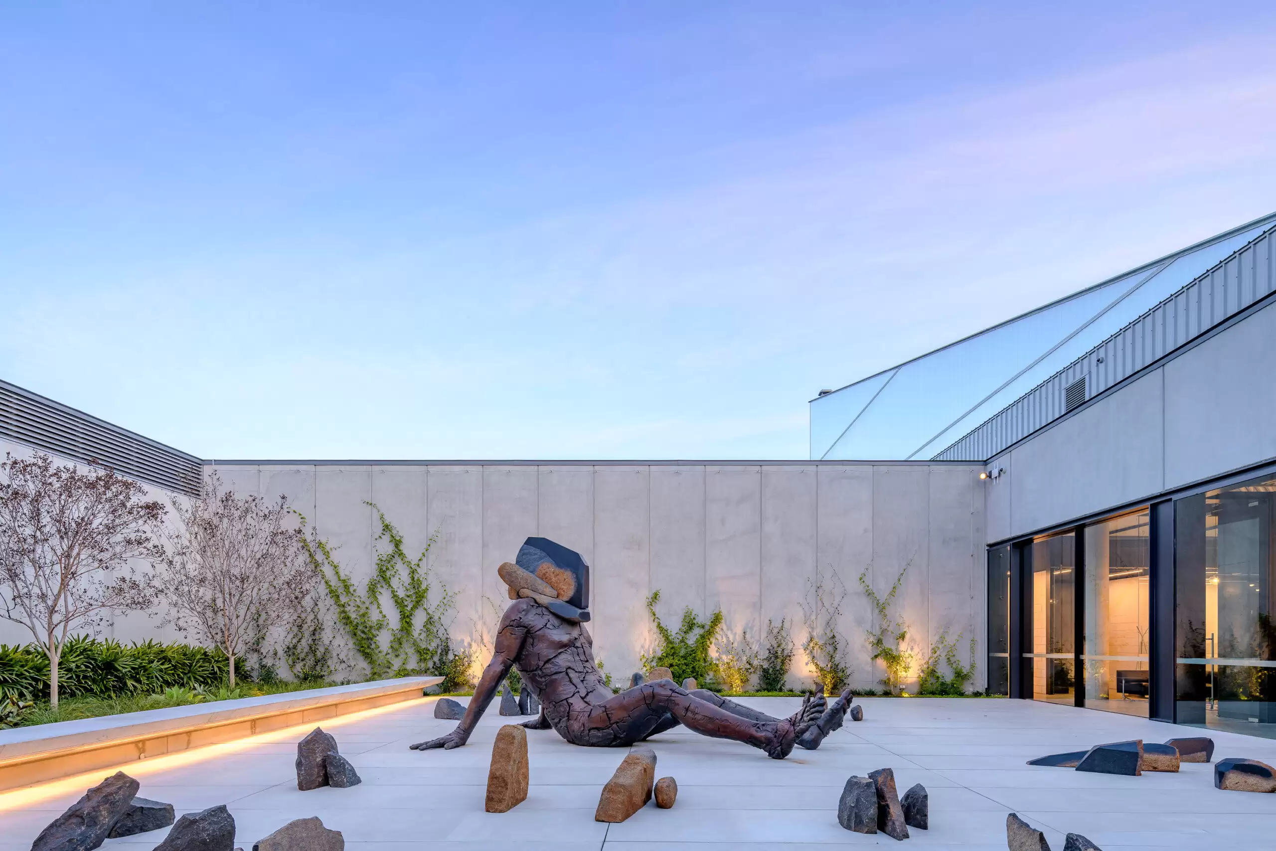 Photograph of the Sculpture Terrace in the award-wining Dangrove Art Storage Facility designed by Tzannes