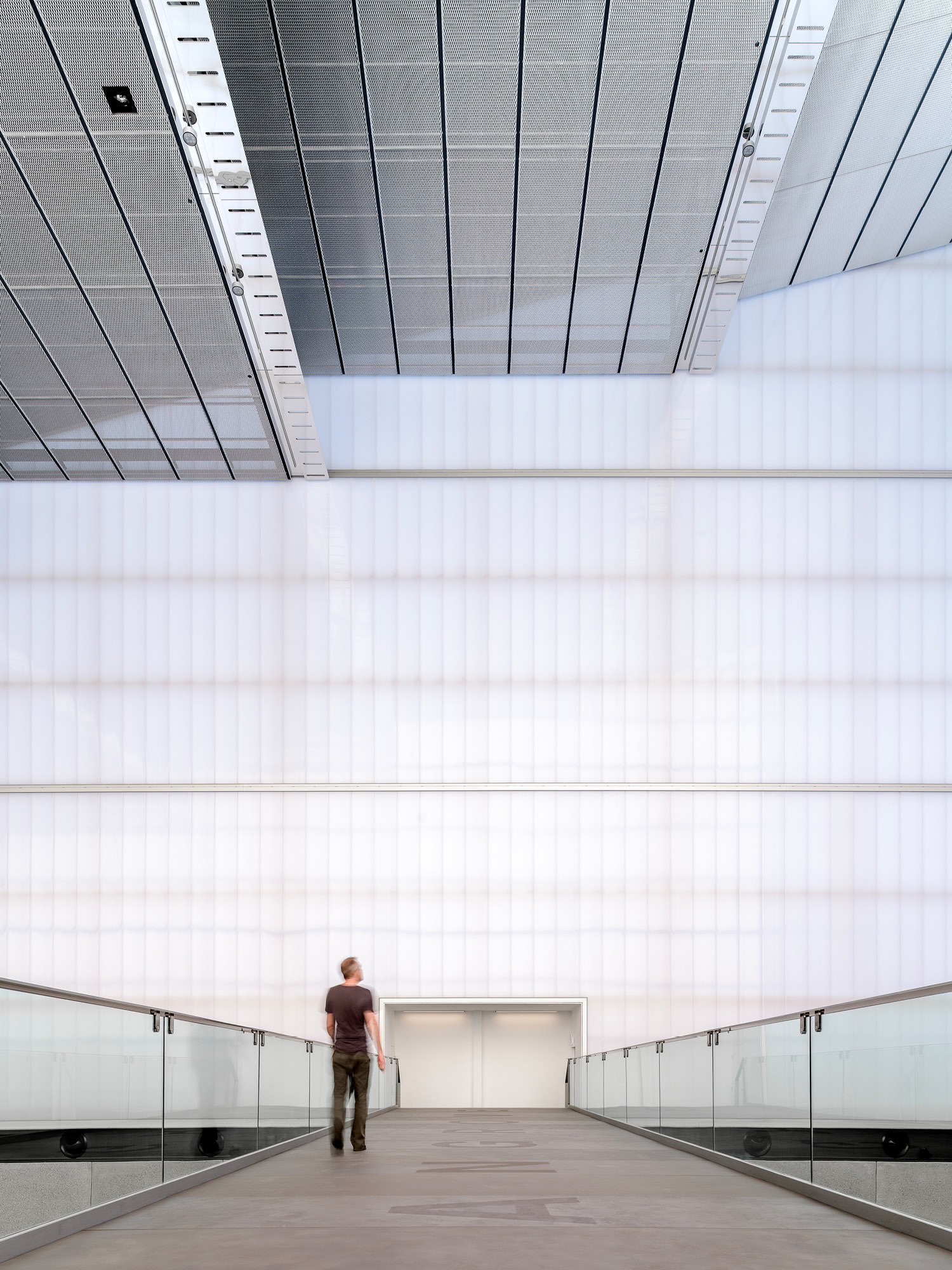 Photograph showing the overhead bridge in the Great Hall in the award-wining Dangrove Art Storage Facility designed by Tzannes