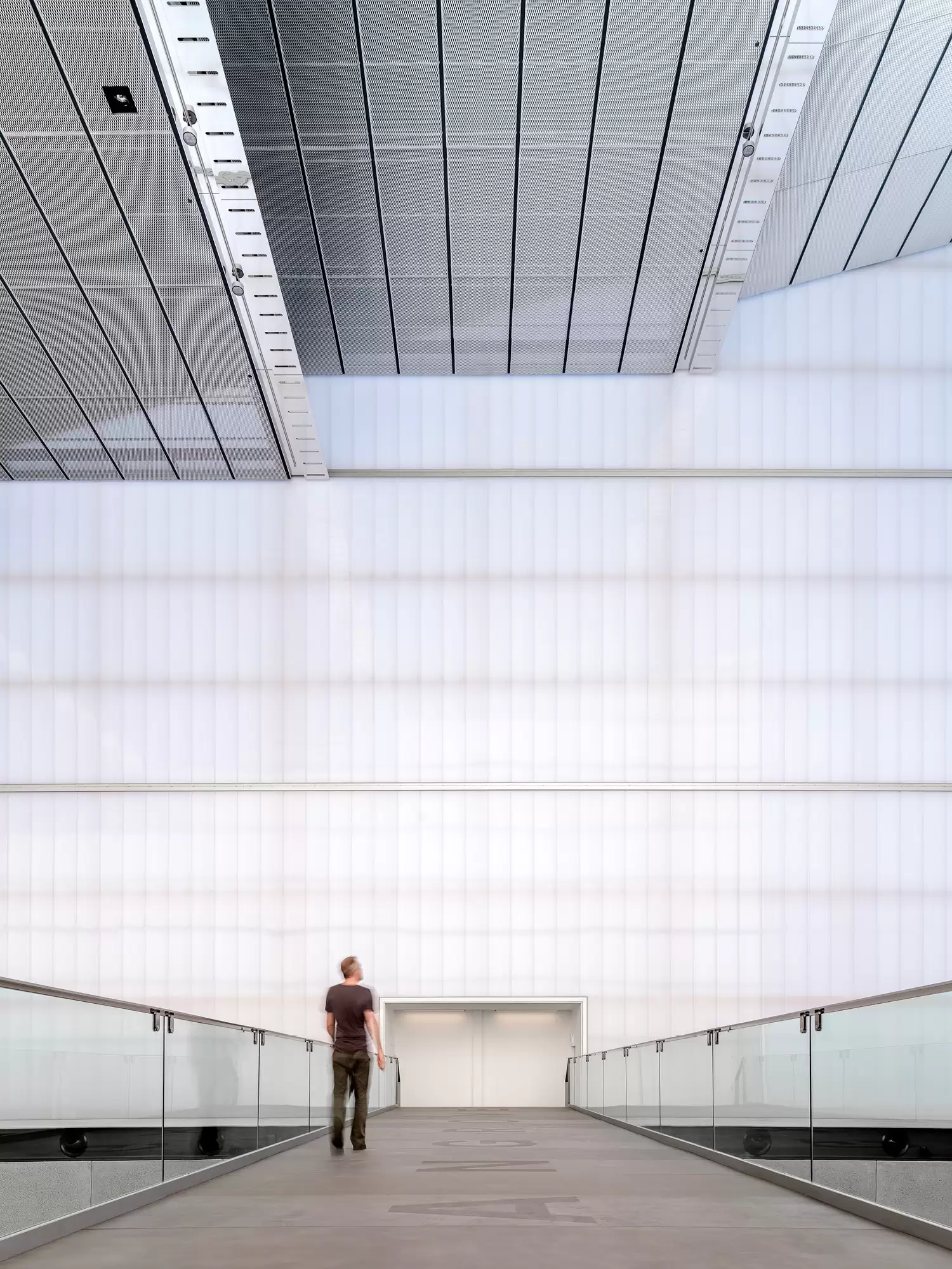 Photograph showing the overhead bridge in the Great Hall in the award-wining Dangrove Art Storage Facility designed by Tzannes