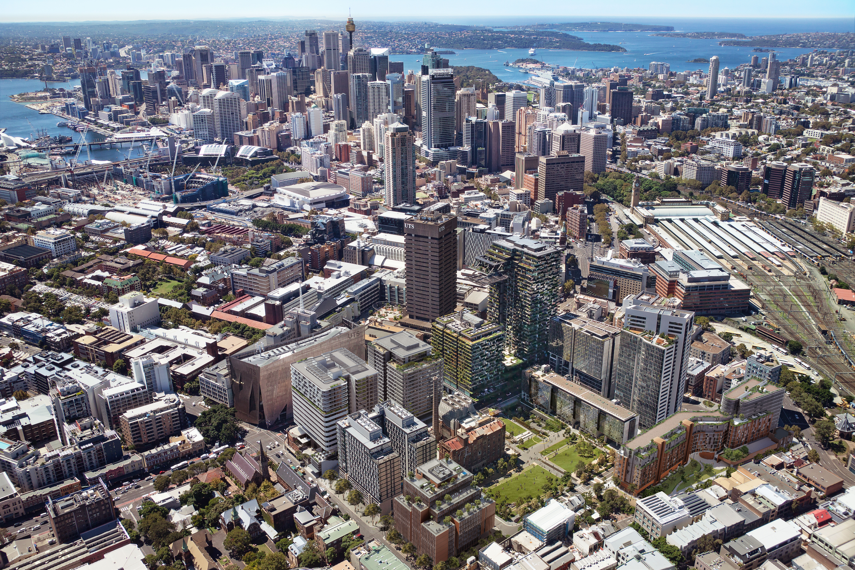 Aerial photograph of the Tzannes award-wining Central Park Masterplan area
