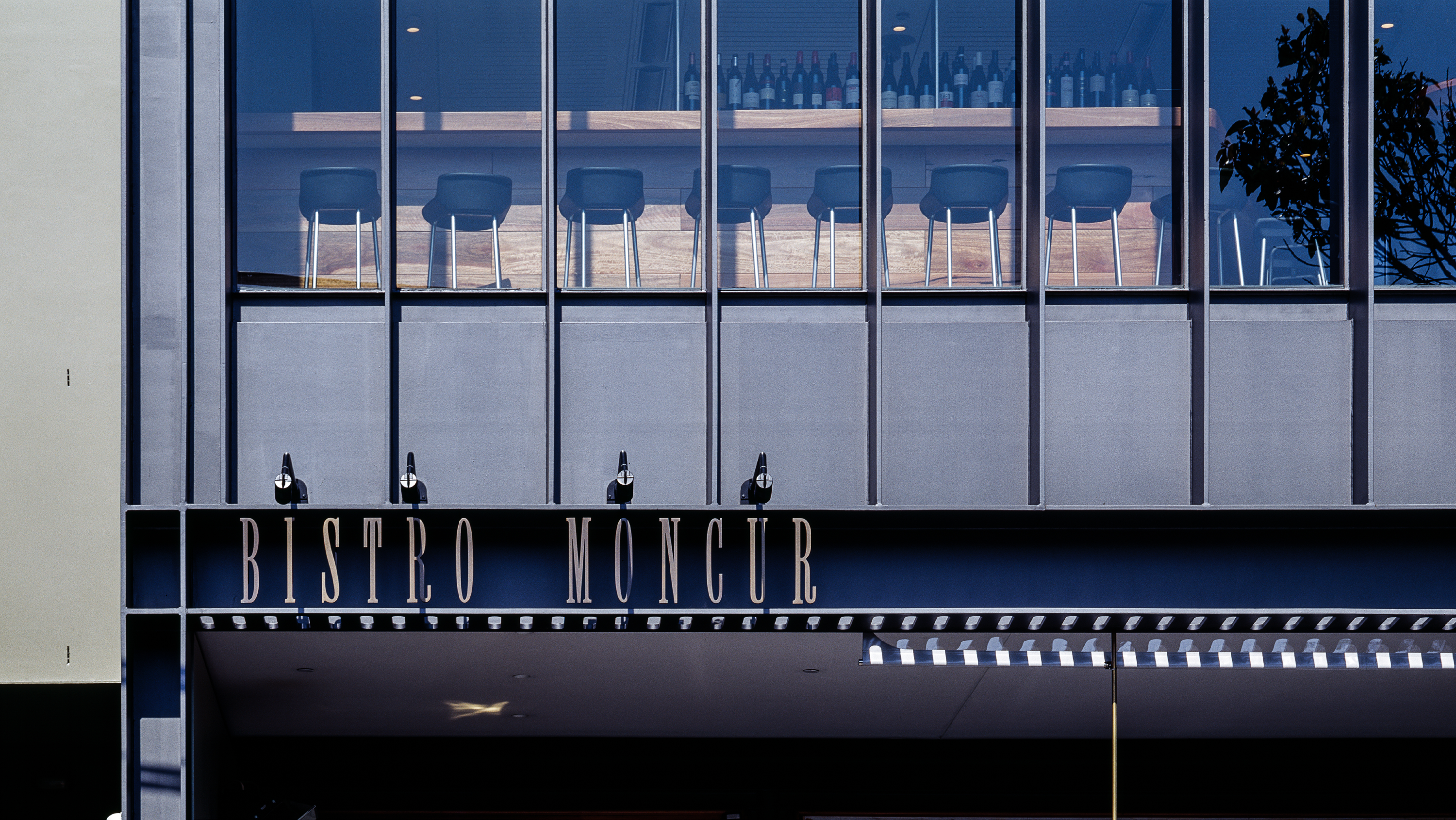 Photograph of the signage of the award-wining Bistro Moncur designed by Tzannes