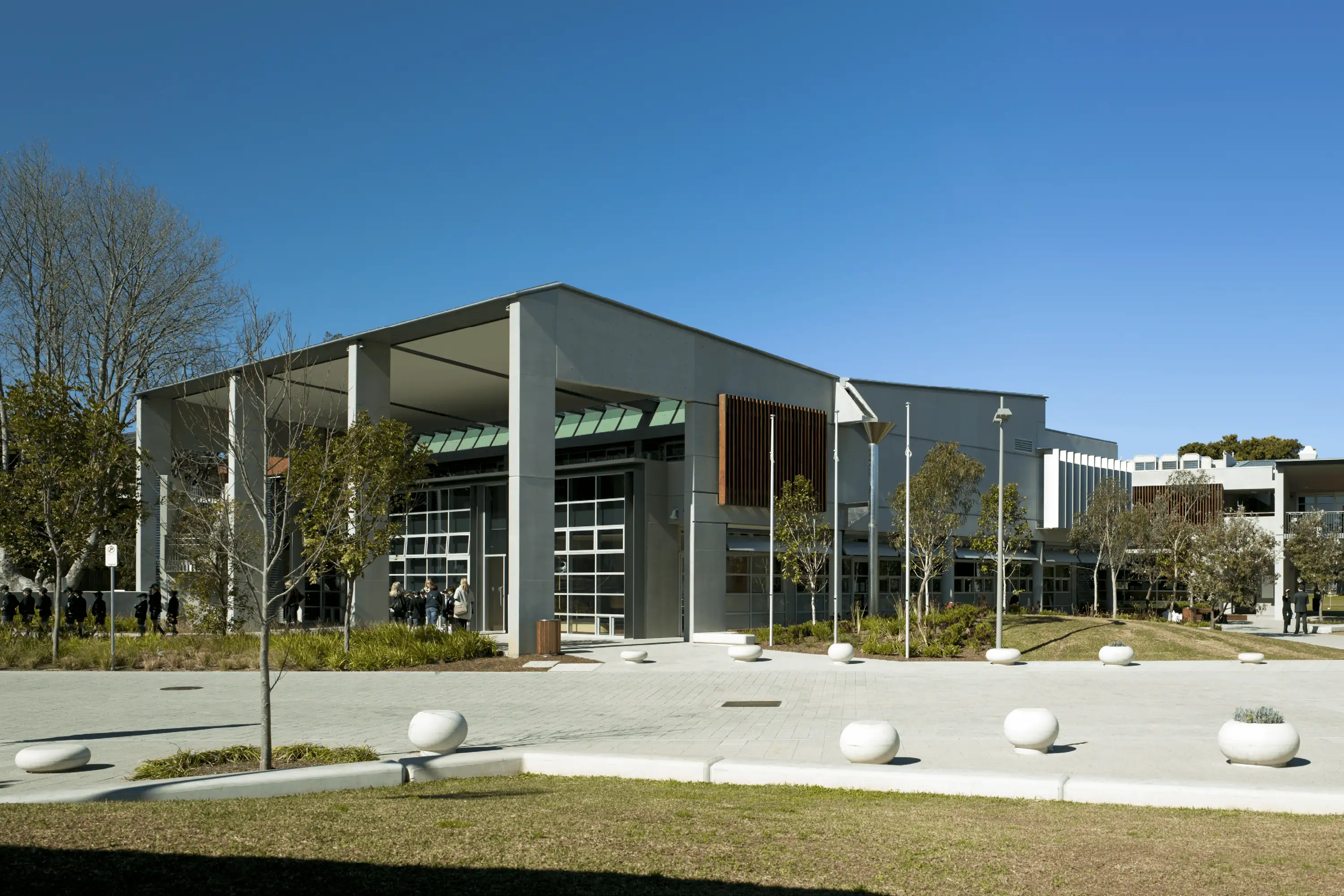 Photograph of exteriors of the award-wining Cranbrook Junior School designed by Tzannes